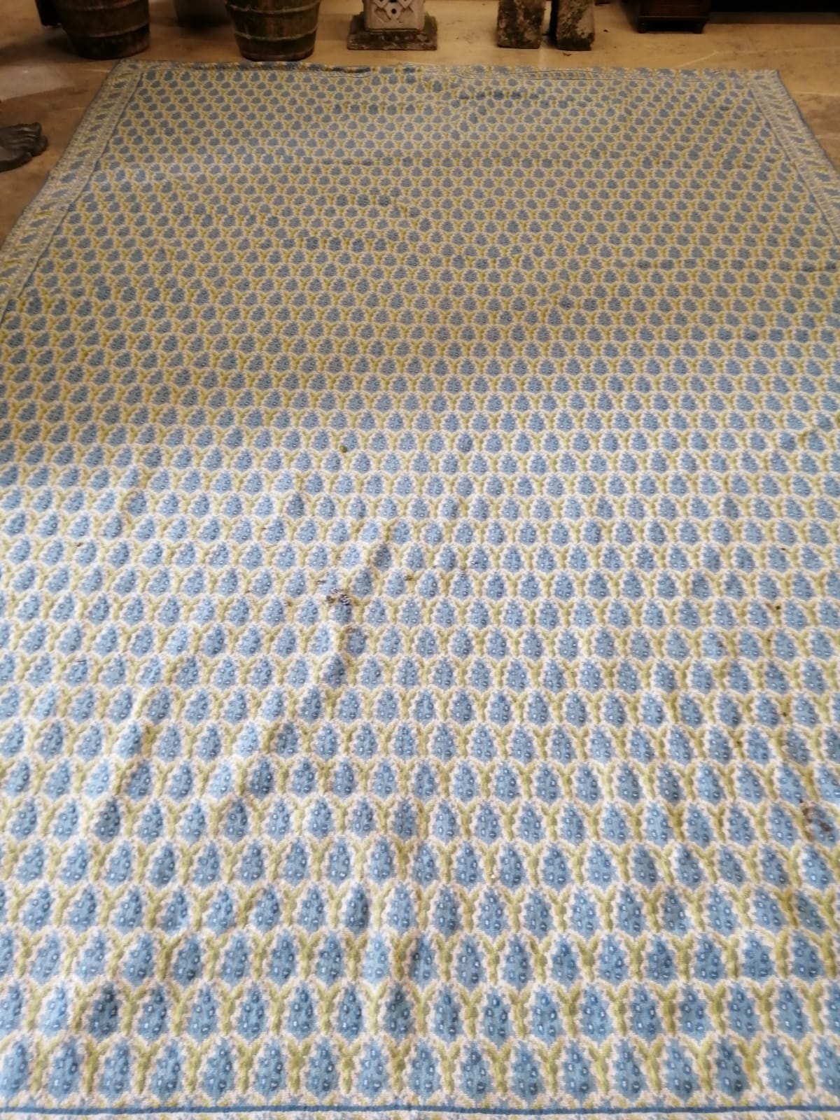 A European ivory ground blue floral carpet, 390 x 270cm
